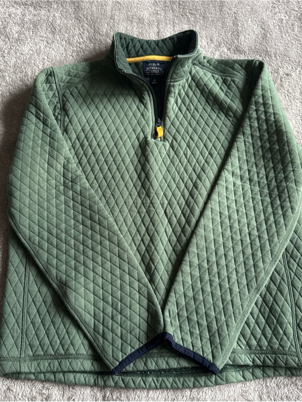 J. Crew Men’s Quilted Half-Zip Pullover Sweater - Sage Green, M